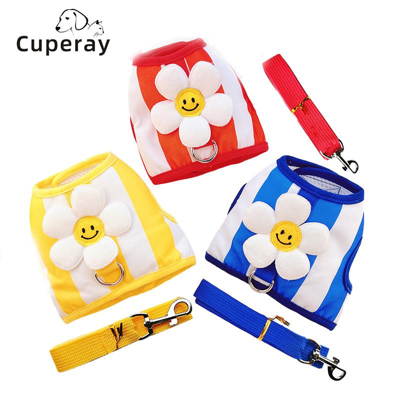 Classic Cat Dog Harness and Leash for Small Girl Dogs Cats Puppy No Pull Sunflower with Fabric Flower Clip Decor Pet Harness for Dog Cat