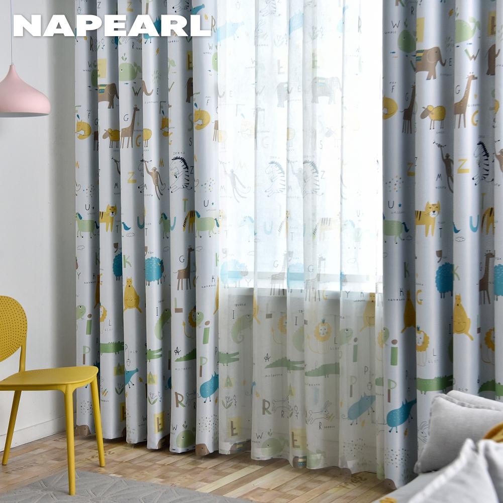1PC NAPEARL 70-80% Blackout wydrukowano Cartoon wzór zwierzęcy spersonalizowane przezroczyste zasłony do sypialni salon Home Decor