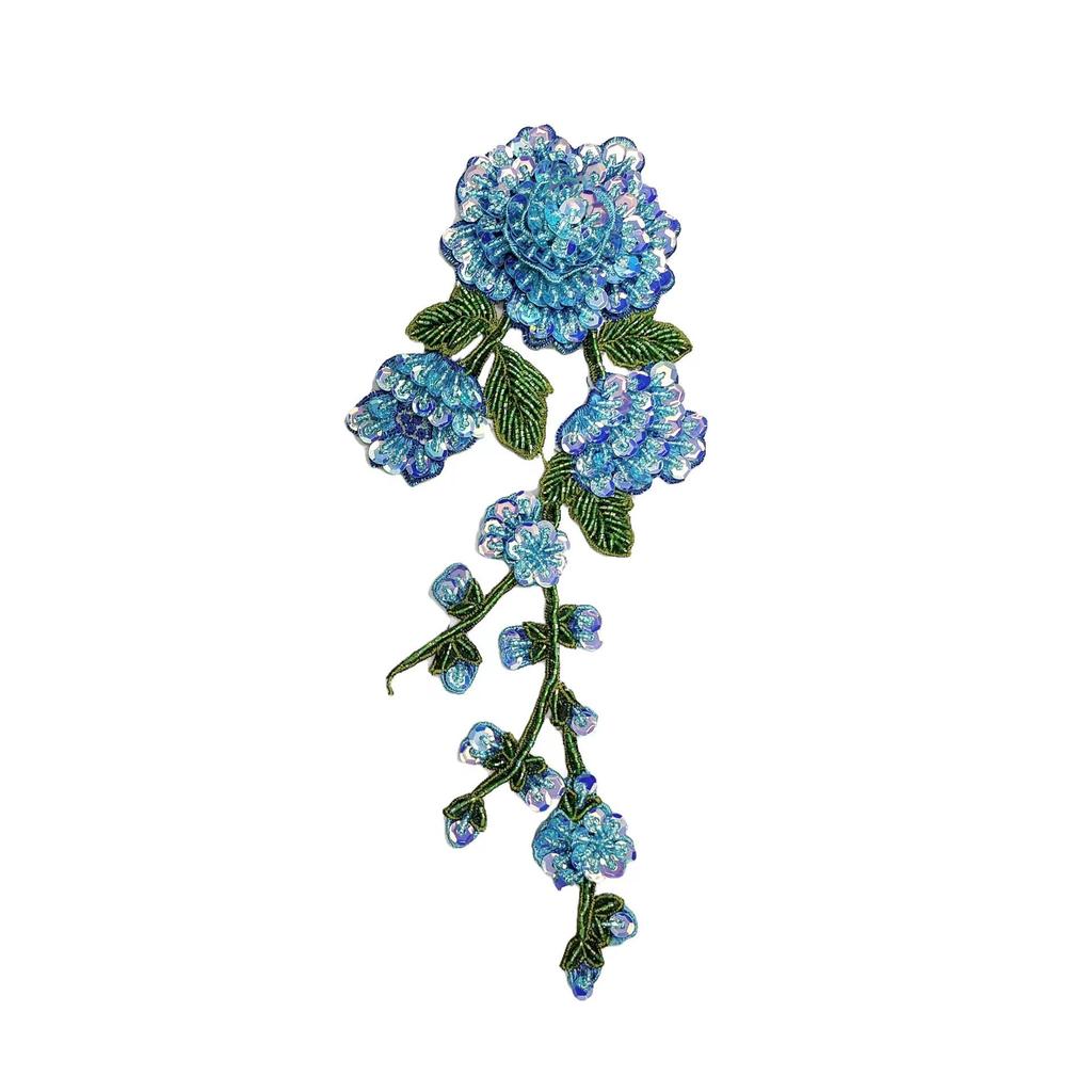 Water-Soluble 3D Floral Embroidered Beaded Patch for Collar or Dance Costume