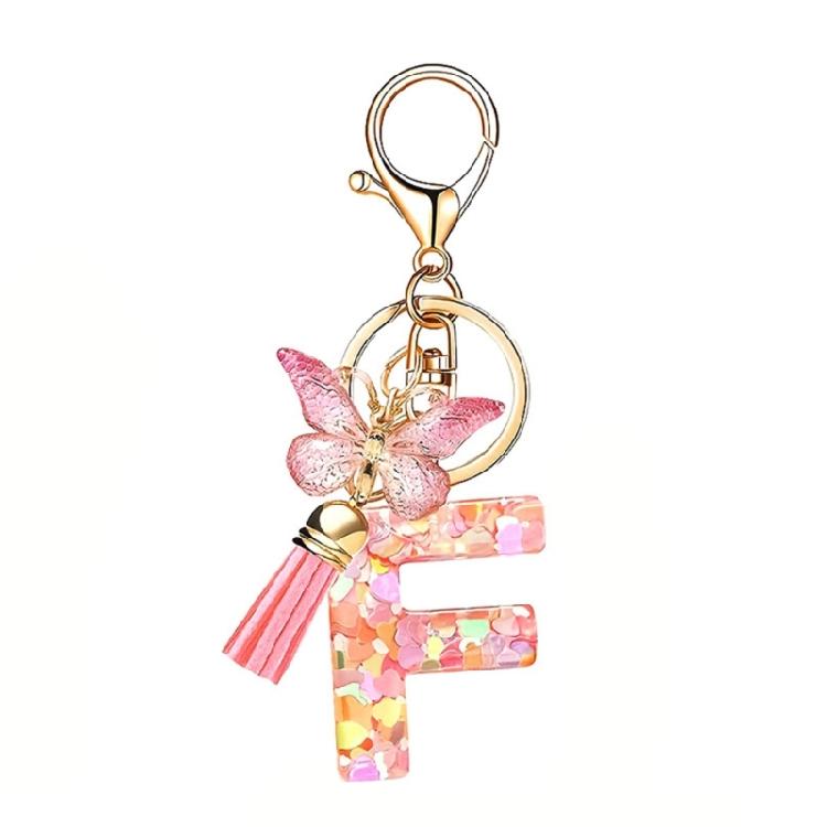 Fashionable Crystal Letter Keychain Sparkling Butterfly Tassels Charm Keyring Ornament for Women Girls Accessories