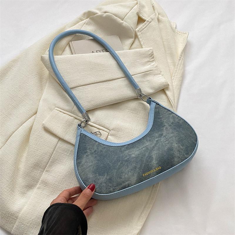 Stylish Cowhide Fabric Underarm Bag For Women In Trendy Black White Pink And Blue Colors