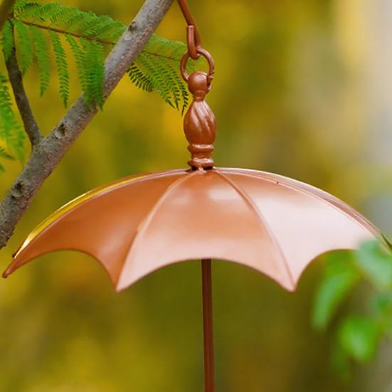 Umbrella-Shaped Bird Feeder Rustic Outdoor Wildbird Feeder with Rain Guard Decorative Hanging Platform Seeds Tray for Courtyard Balcony