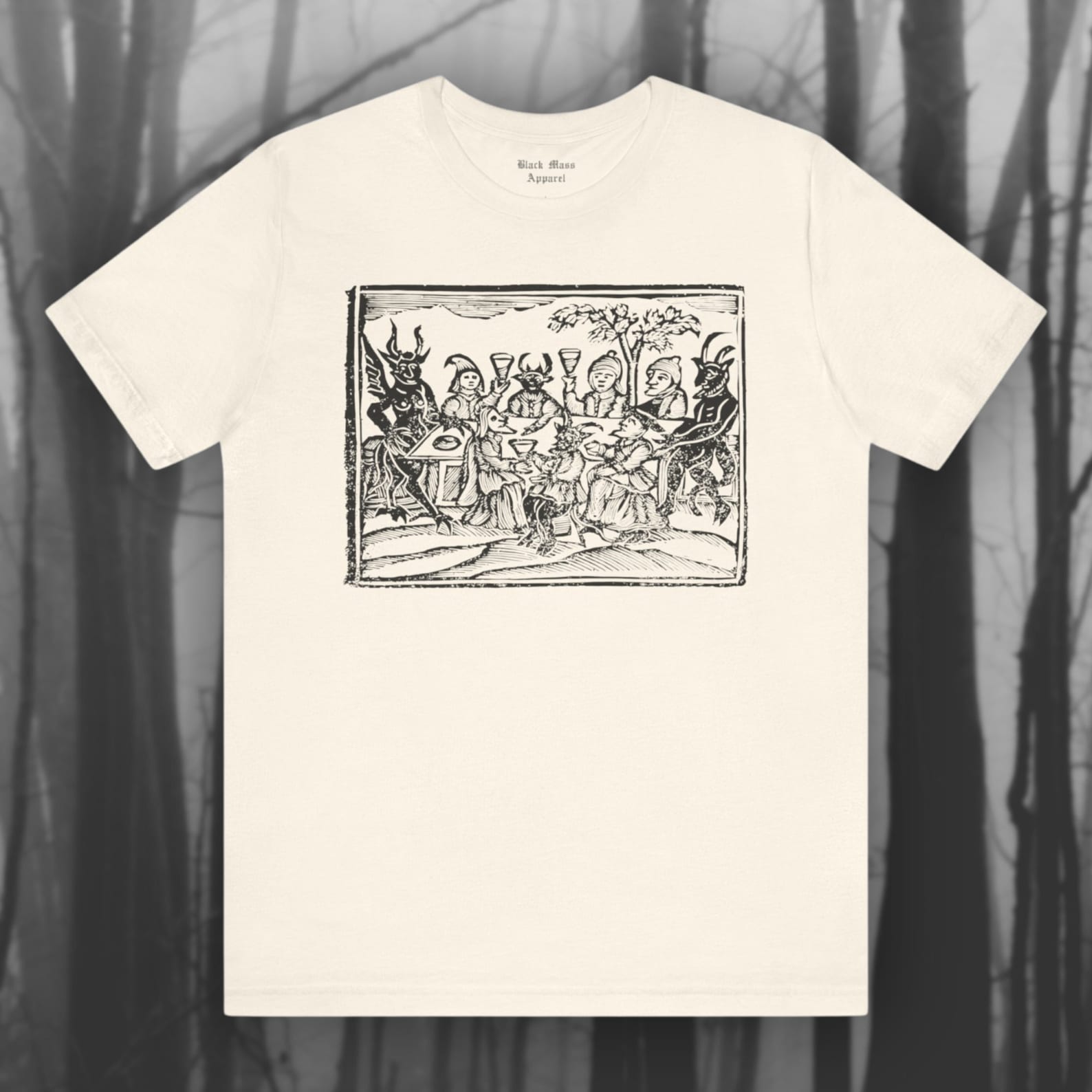Witches and Devils Feasting, Occult WoodcuT-Shirt, Vintage Witchcraft T-Shirt, Black Magic T-Shirt, Creepy Unisex Jersey Short Sleeve Tee L