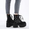 2023 Winter Women European Style Ankle Boots, Front Lace‑Up Embroidery Decor Side Zipper Platform Thick‑Sole Fashion Ladies Boots