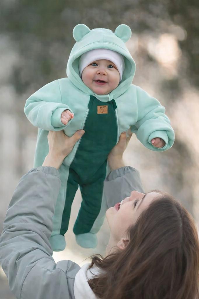 Baby Jumpsuit 74 Two Zippers Transitional Spring Autumn Mint Bottle