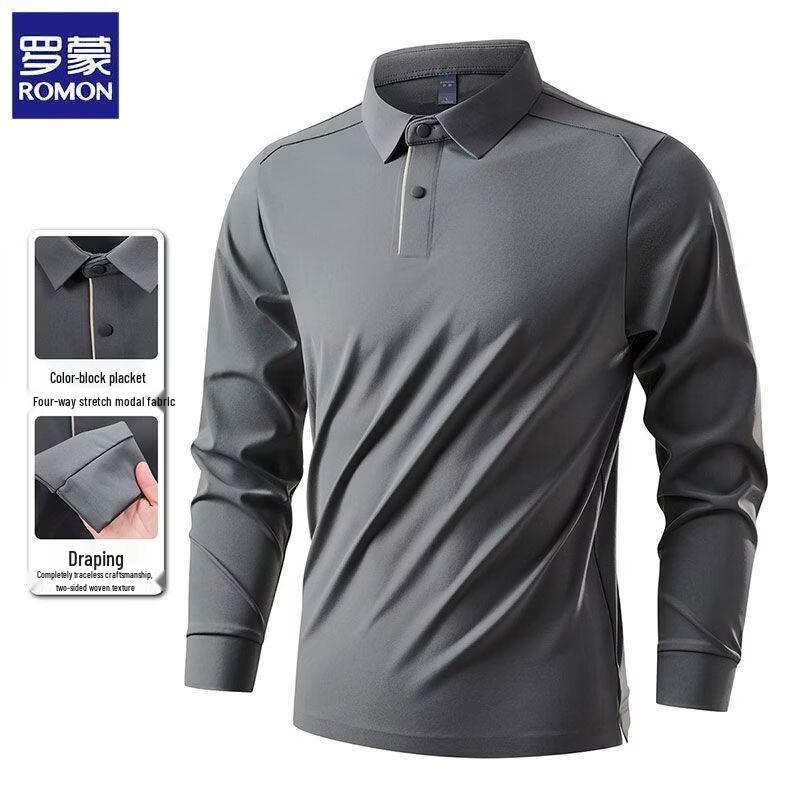 Romon Men s Seamless Premium Long-Sleeve Polo T-Shirt 2XL