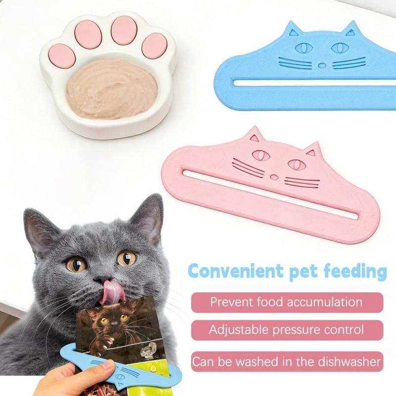 2Pcs Cat Face Style Pet Food Squeezer Cat Treat Paste Tube Dispenser Tool Wet Food Pouch Squeezer For Cat Dog Pet Snack Feeding