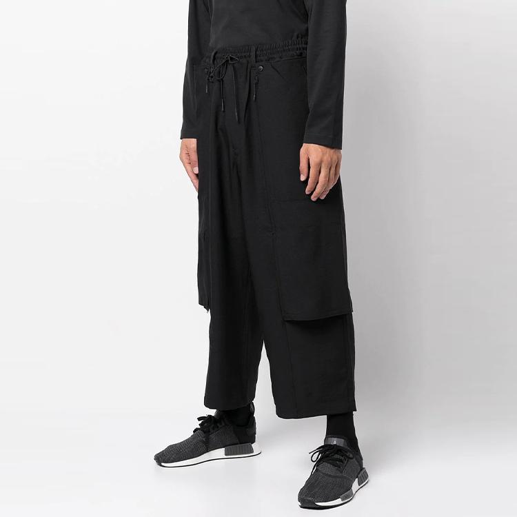 Y-3 Layered Stitching Design Solid Color Nine-Point Casual Pants Men Bottoms Black HB3463