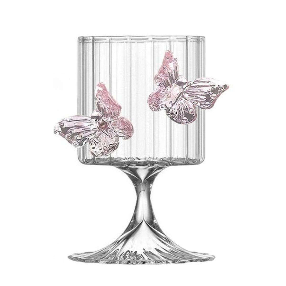 

Butterfly Wine & Water Glasses 8.45 Oz Clear Stemmed Glasses 3D Pink Butterflies Accents for Cocktails Champagne and Juice Etc.