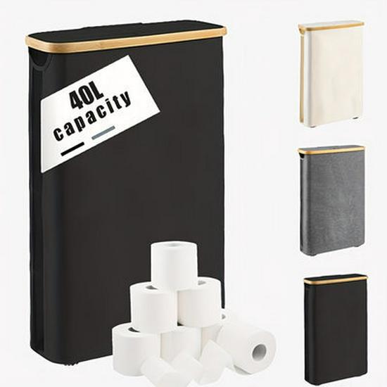 Foldable Bamboo Storage Bin with Lid for Kitchen Recycling