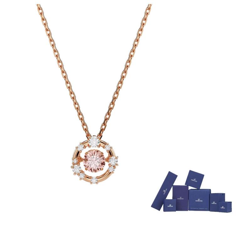 Swarovski Constella Synthetic Cubic Zirconia Necklaces Womens Rose Gold/Pink F (One Size Fits All)-Original brand box