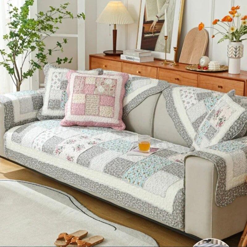 Pastoral Washable Sofa Mat Sofa Cover New Gird Style Seat Cushions Four Seasons Universal Home Textile Home Mat