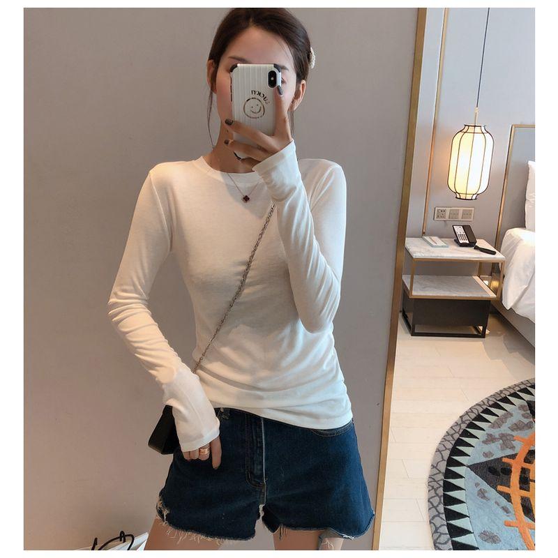 

2025 Early Spring Modal Bottoming Shirt Women s Wild round Neck Inner Wear Long Sleeve T-shirt White Tops Black Tight Trousers White L(62.50 kg-72.50 kg)
