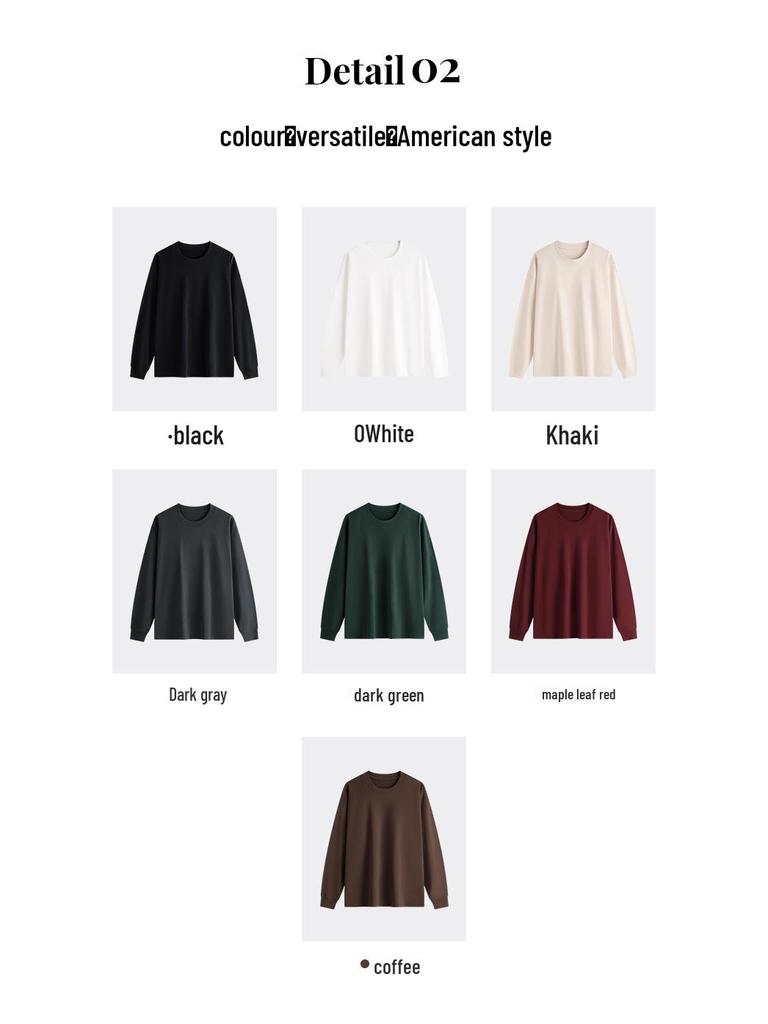 High-End Women's Heavyweight Pure Cotton Long-Sleeve T-Shirt - Solid Color, Loose Fit Casual Top