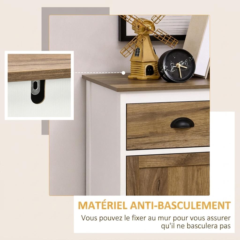 Living Room Sideboard, 2 Doors, Drawer, Adjustable Shelf, 78.5 x 39 x 89.4 cm, White and Oak
