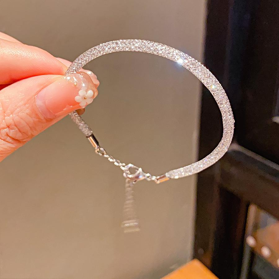 S925 Sterling Silver Sparkling Flash Money Bag Bracelet Women's Niche Light Luxury Fashionable Simple Fine Flash Single Chain Bracelet