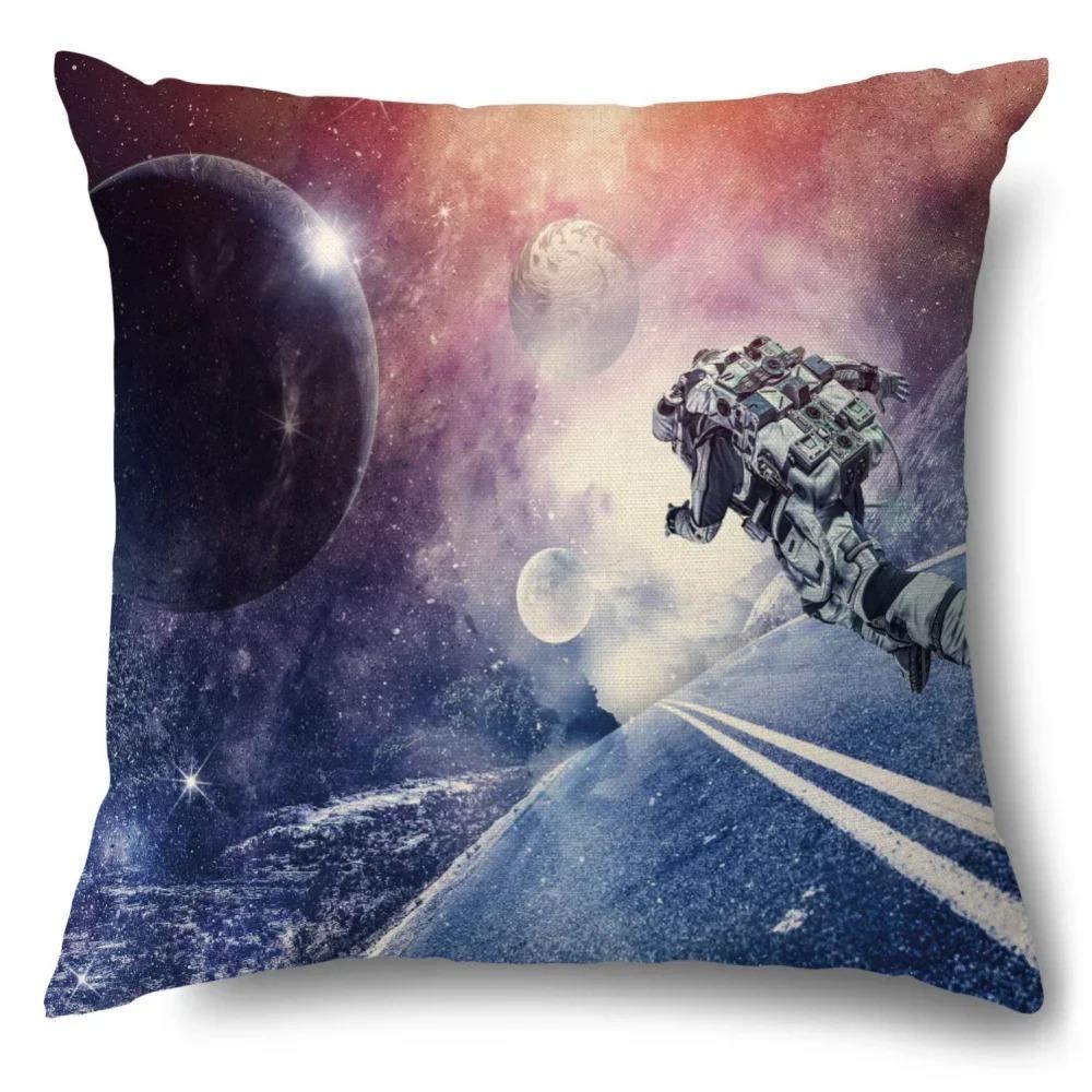 Science Fiction Universe Blue Planet Astronaut Pattern Cushion Cover Home Living Room Sofa Chair Decoration Pillow