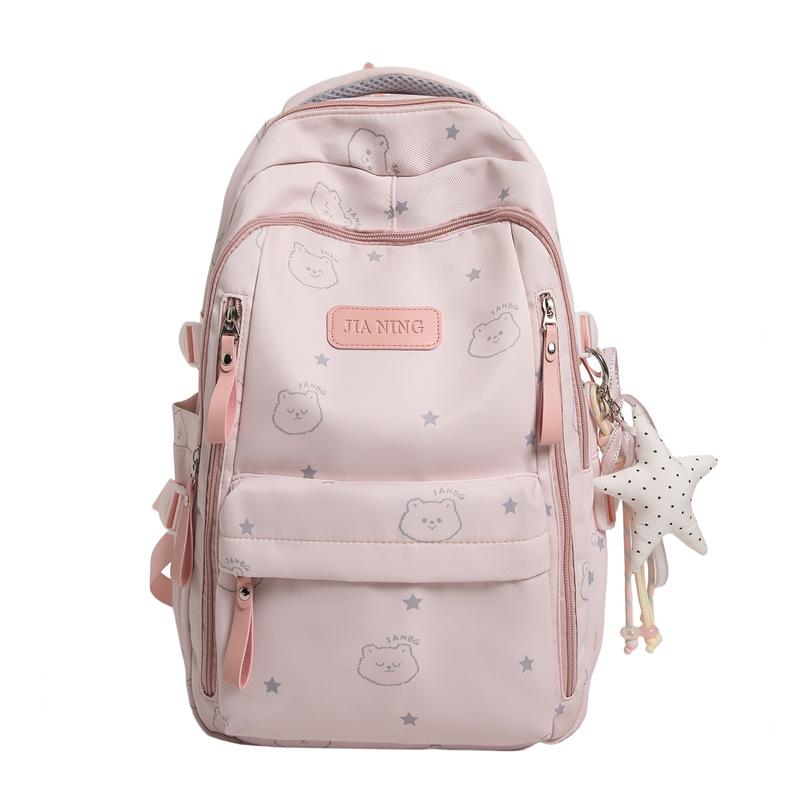 Cute Bear Print Backpack for Girls Teenagers Large Capacity School Bag Lightweight Student Rucksack