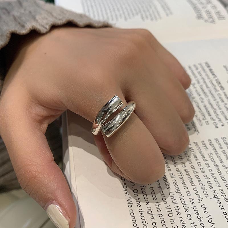 Korean Retro Geometric Wide-Edge Open Ring for Women Adjustable Open