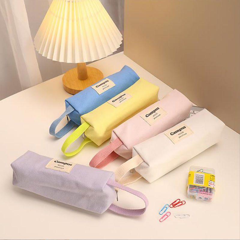 Korean-style Minimalist Hand-held Canvas Candy-colored Pencil Case High-appearance-level Study Stationery Storage Bag