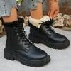 Lace Up Short Plush Ankle Boots for Women Plus Size 42 Fur Platform Winter Boots Woman Thick Sole Pu Leather Combat Botas Mujer