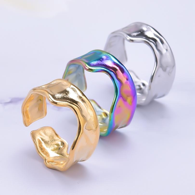Irregular Stainless Steel Rings For Women Men Accessories 2026 Trend Vintage Jewelry Silver/Gold/Rainbow Color Ring Bague Mujer