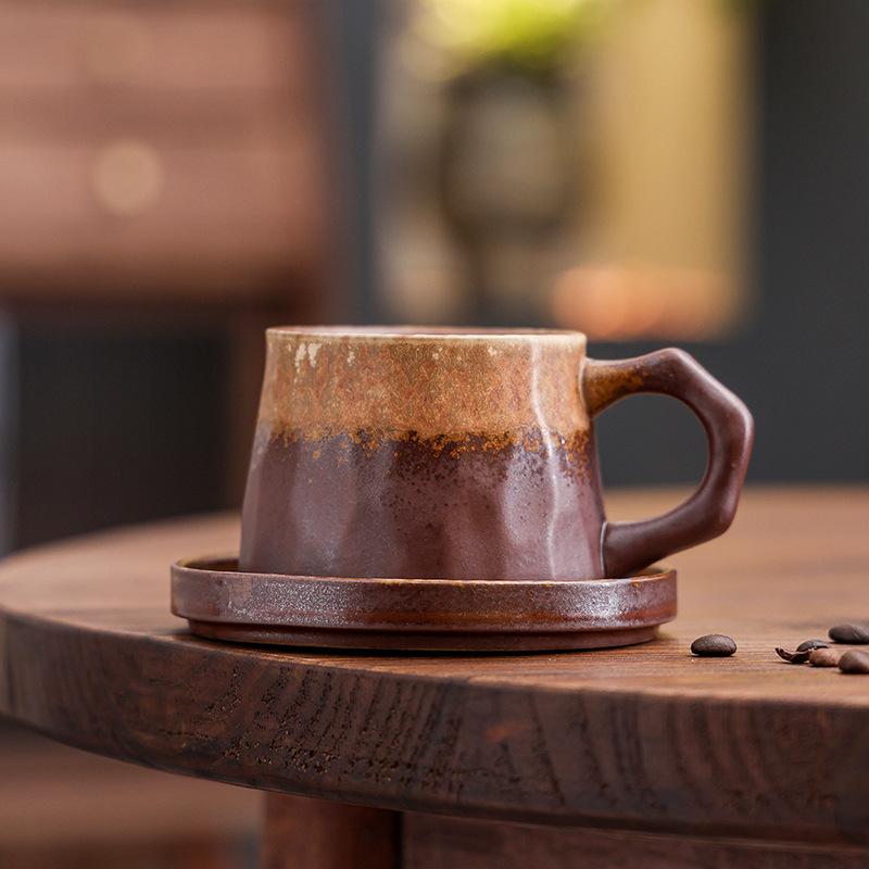 Kiln-Changed Ceramic Coffee Cup And Saucer Set Creative Retro Cup Afternoon Tea Mug