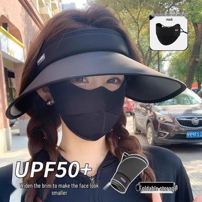 Women's Black UV Protection Brimless Cycling Sun Hat, Extra Large Brim, Ice Silk Material