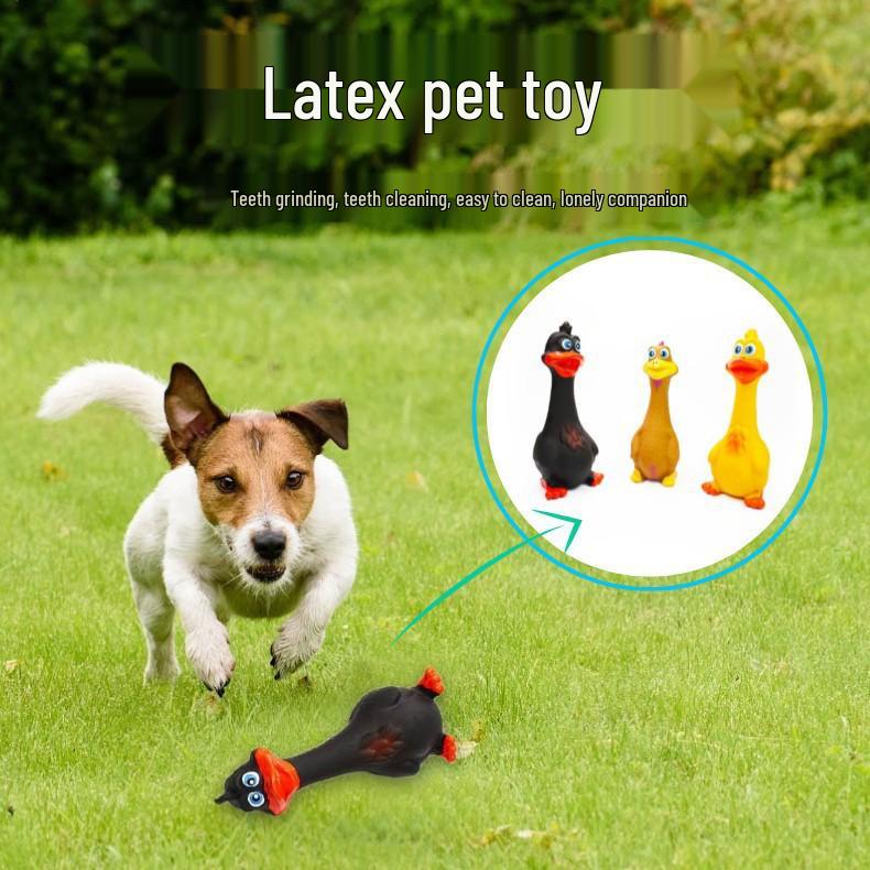 Bite-Resistant Latex Squeaky Dog Toy - Standing Chicken or Big-Mouthed Duck Teething Toy.