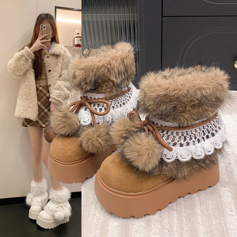 Fleece Northeast snow boots are not tired, winter long festival thickening season hairy feet women wear outside