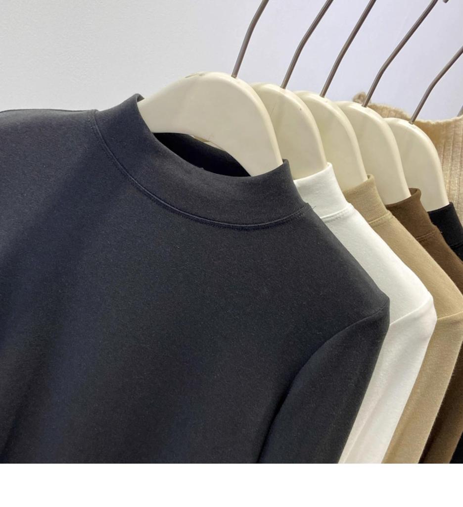 Women's Slim Fit Fleece-Lined Stand Collar Shirt, Brushed Thin Fleece, Long-Sleeve T-Shirt, Autumn/Winter 2025
