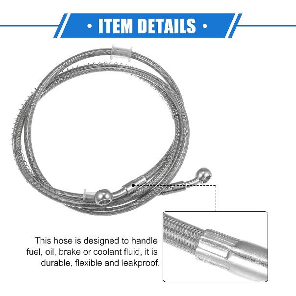 Hydraulic Brake Hose Line Pipeline, 175cm 68.9" 10mm 0.39" Braided Oil Pipe with Tube Nut Universal for Motorcycle ATV Dirt Bike Durable Stainless