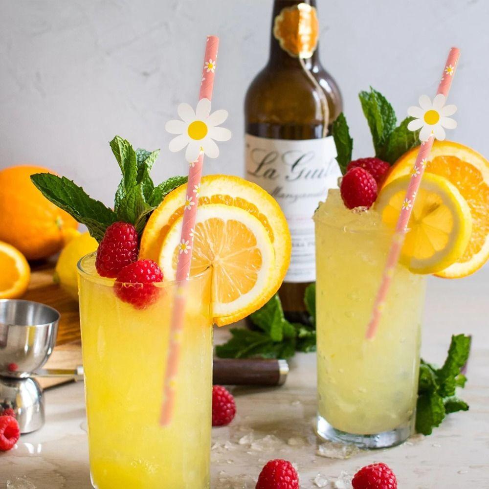 20pcs Eco Friendly Disposable Straws Paper Drinking Straw Party Supplies Daisy Straws  Wedding