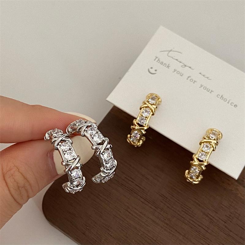 Vintage Design Stud Earrings for Women Korean Fashion  Cross Zircon Earring Engagement Jewelry Gifts Wholesale