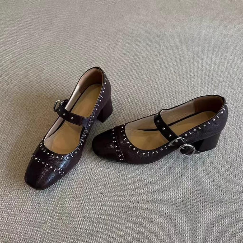 High Heels Women Mary Jane Shoes Retro Designer Leather Shoes Woman 2024 Trend Fashion Autumn New Dress Party Pumps Sandals