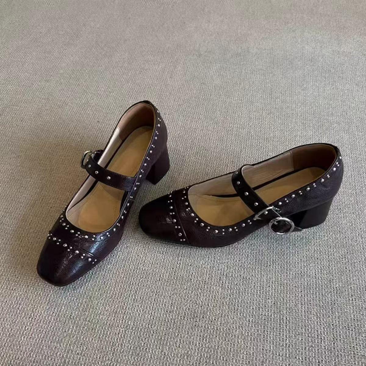 

Туфли Мэри Джейн на высоком каблуке, женские туфли из кожи в стиле ретро, женские туфли 2024 года, модные осенние туфли-лодочки для вечеринок, сандалии 40 коричневый