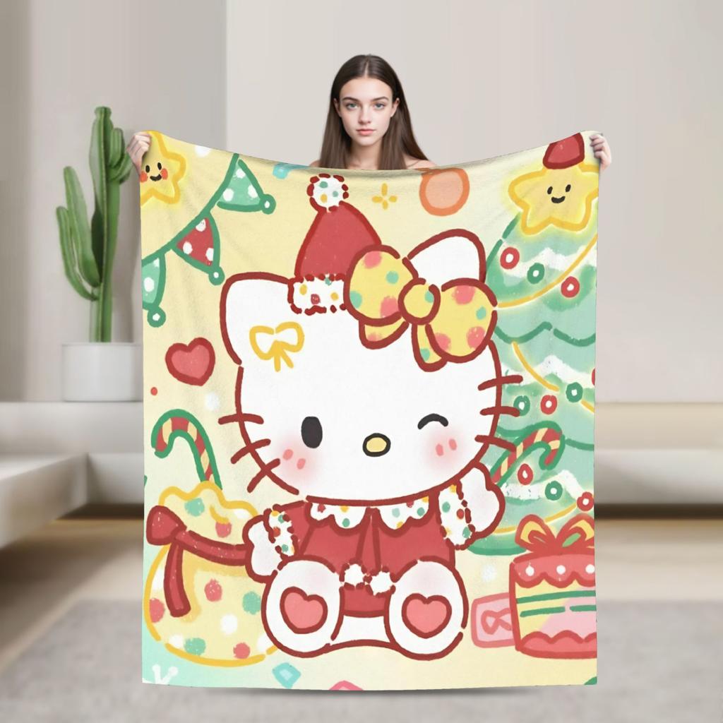 Cinnamoroll Christmas Fleece Blanket Funny Throw Blankets for Bed Sofa Couch 125*100cm Plush Thin Quilt
