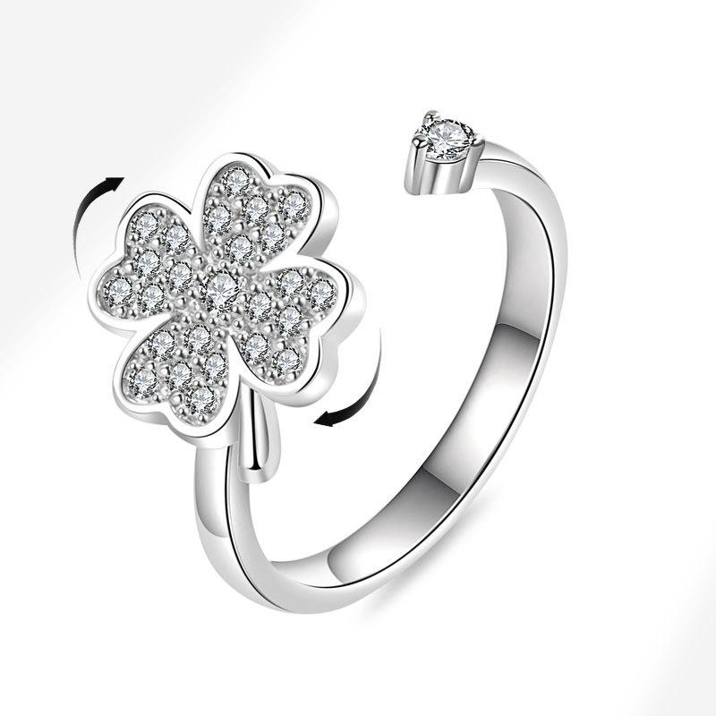 925 Silver Sunflower Diamond Zircon Rotatable Ring For Women Gift Relieve Stress Ring Jewelry