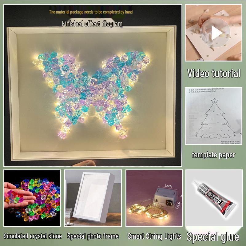 Handmade Starry Crystal Christmas Tree Night Light & Photo Frame Kit - Unique Gift for Women