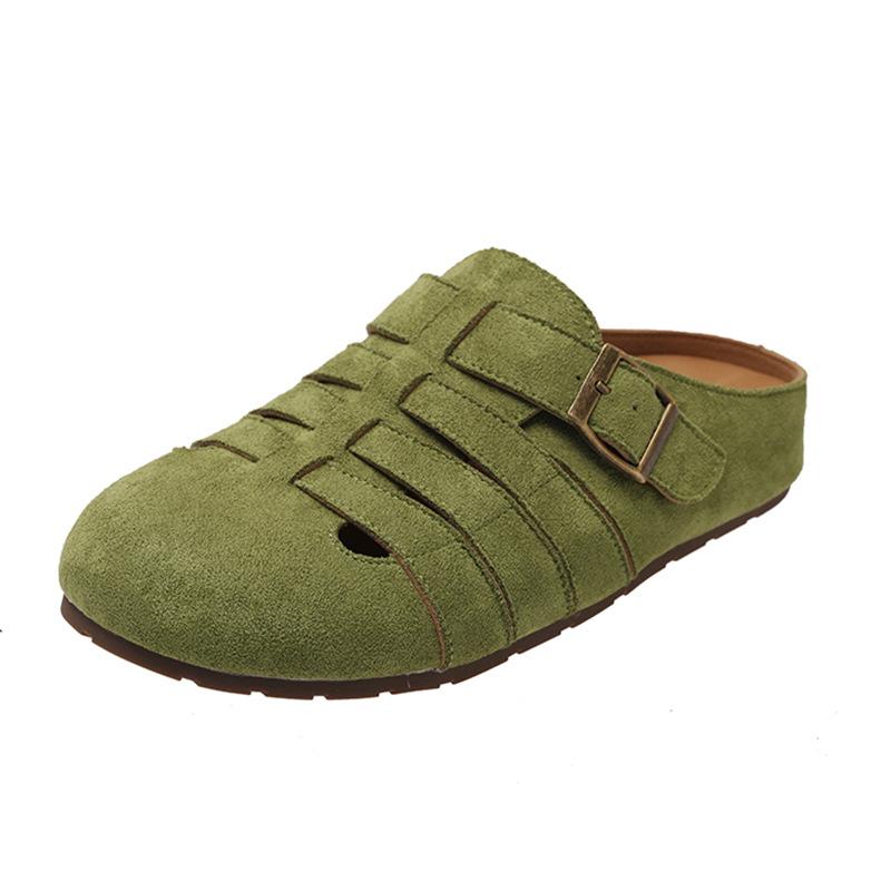 

Ретро ниша полые тапочки с мешковиной на голове женская верхняя одежда ленивые одна педаль толстая подошва удобные уродливые милые пустые туфли Boken 40 зелёный