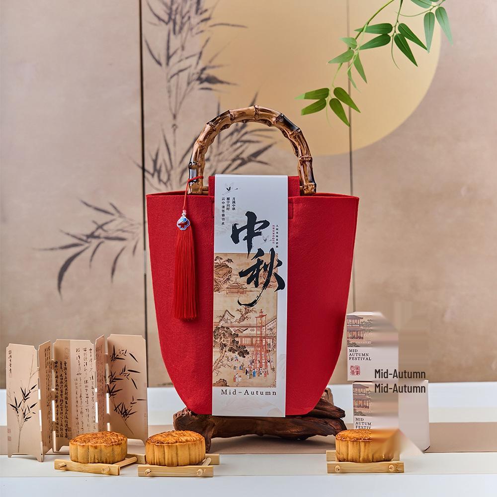 Chinese Style Felt Handbag: Mid-Autumn Mooncake Gift Box (Empty, Bulk Packaging, Creative Souvenir)