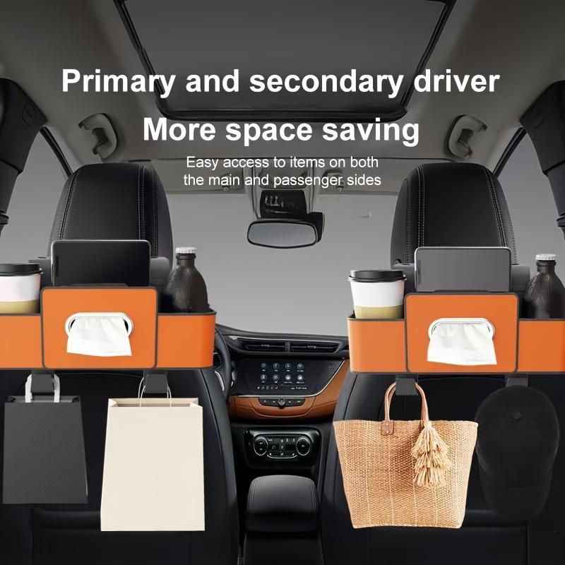 Car Seat Back Organizer with Tissue Box,Multifunctional Resin Storage Rack with Hooks for Access By Driver,Passenger,Vehicle Interior Organization
