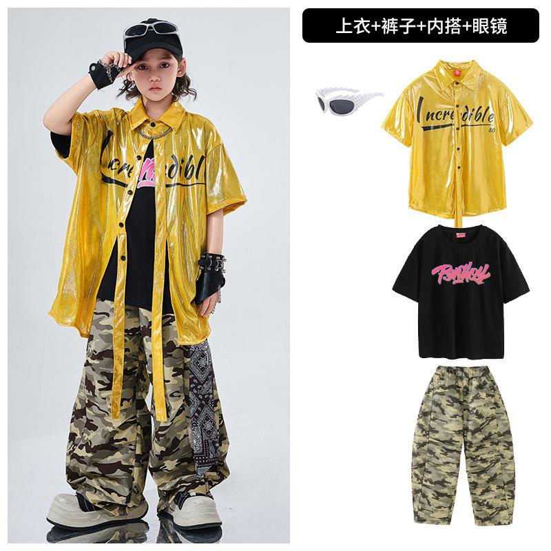 Children'S Hip-Hop Trendy Clothes Boys' Hip-Hop Fried Street Hiphop Performance Clothes Are Trendy And Cool Children'S Summer Two-Piece Short Sleeves