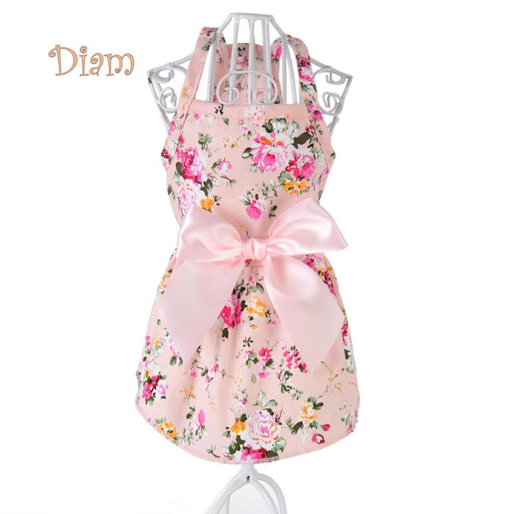 K&J Spring Summer Flower Print Cotton Cute Pet Dress Cat Dog Costume Outfit Clothes