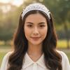 Creative Mesh Pearls Headband Headwear Black White Hairband Rhinestone Wide Hair Hoop  Girls