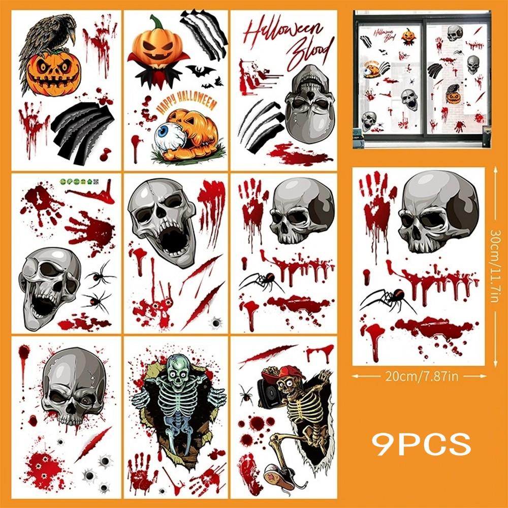 Halloween statisch haftende Fensteraufkleber Set Kürbis Geist Fledermaus Spukhaus Deko Wiederverwendbar Heimparty für Feiertag Glasdeko