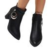 2025 Winter New Pointed British Style High-Heeled Fashion Boots Thick Heel Plus-Size Metal Buckle Boots Women