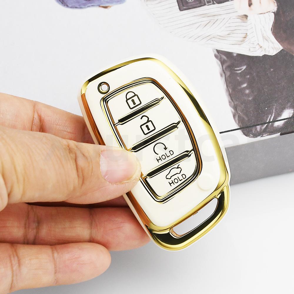 SKCW6 Gold Edge TPU Keyless Shell Fob Car Key Case Cover For Hyundai Elantra Creta Ix35 Ix45 I10 I30 I40 Tucson Santa Fe Rena Sonata