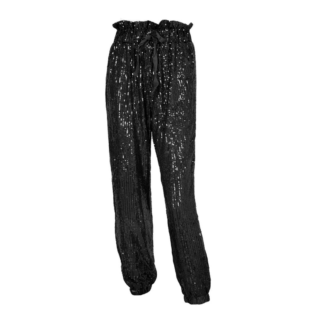 Gold Sequin Glitter Pants High Waist Long Pants Women Party Club Trouser Outfit Legged Casual Pants