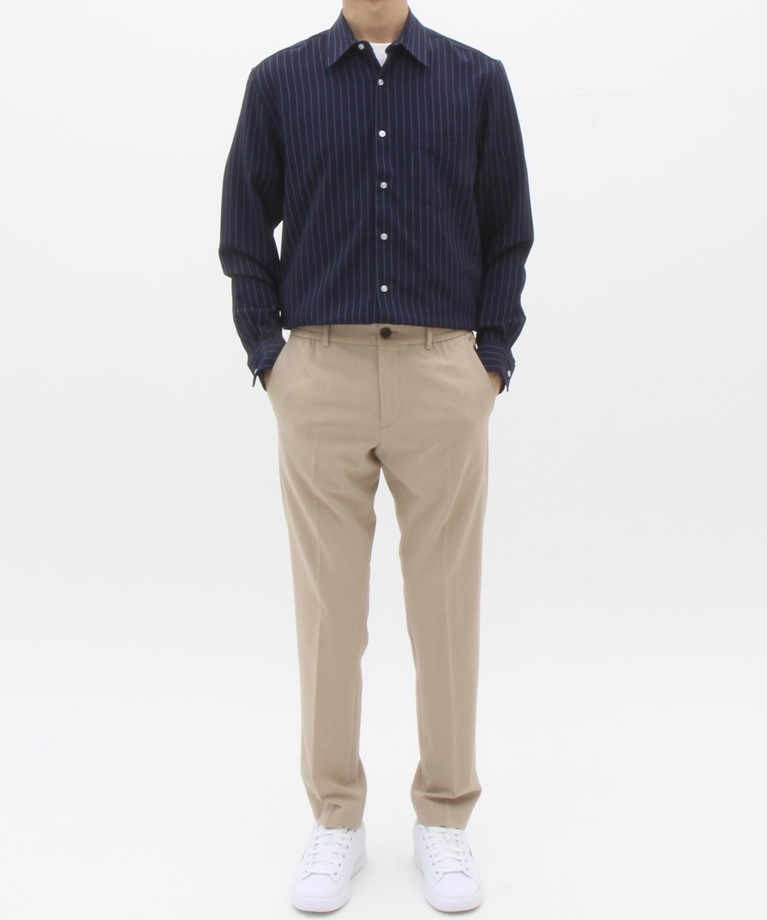 The Shirt Studio Navy Loose Fit Spandex Striped Shirt 100